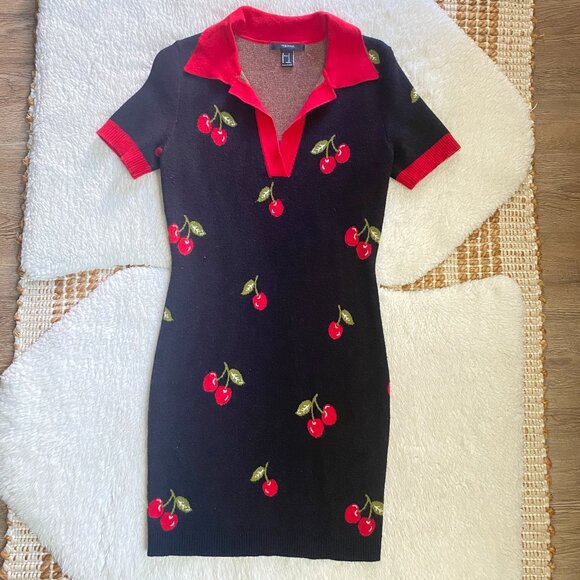 Forever 21 Cherry Split-Neck Sweater Dress – Size Small - Picture 1 of 16